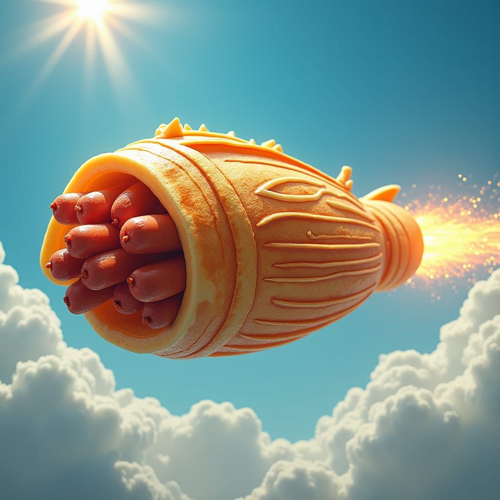 Pancake Spaceship Gleams in Electric Blue Sky