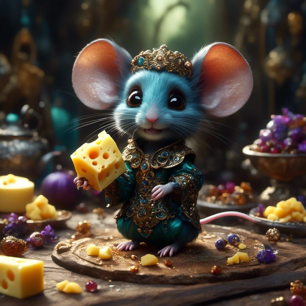Cute Mouse with Cheese: Detailed Matte Painting