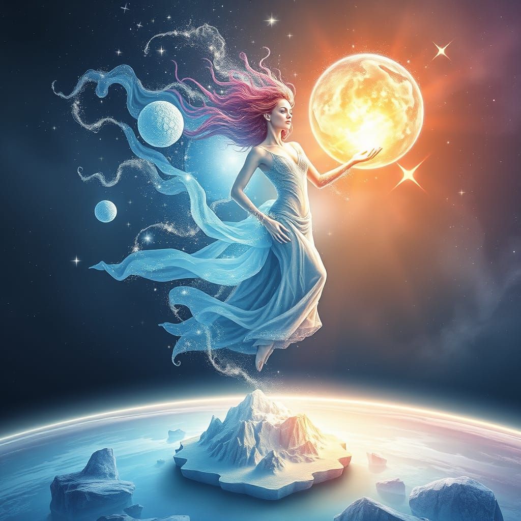 Ethereal Stardust Woman Over Crystal Ocean