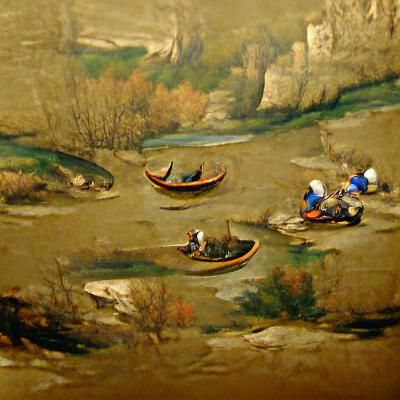 Renaissance River Scene with Fishing Boats