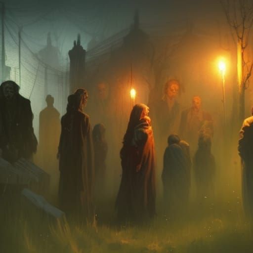 Zombies Rise in Graveyard Horror Art