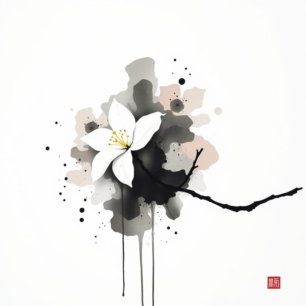 Jasmine Blossom Inksplash: Japanese Minimalist Art