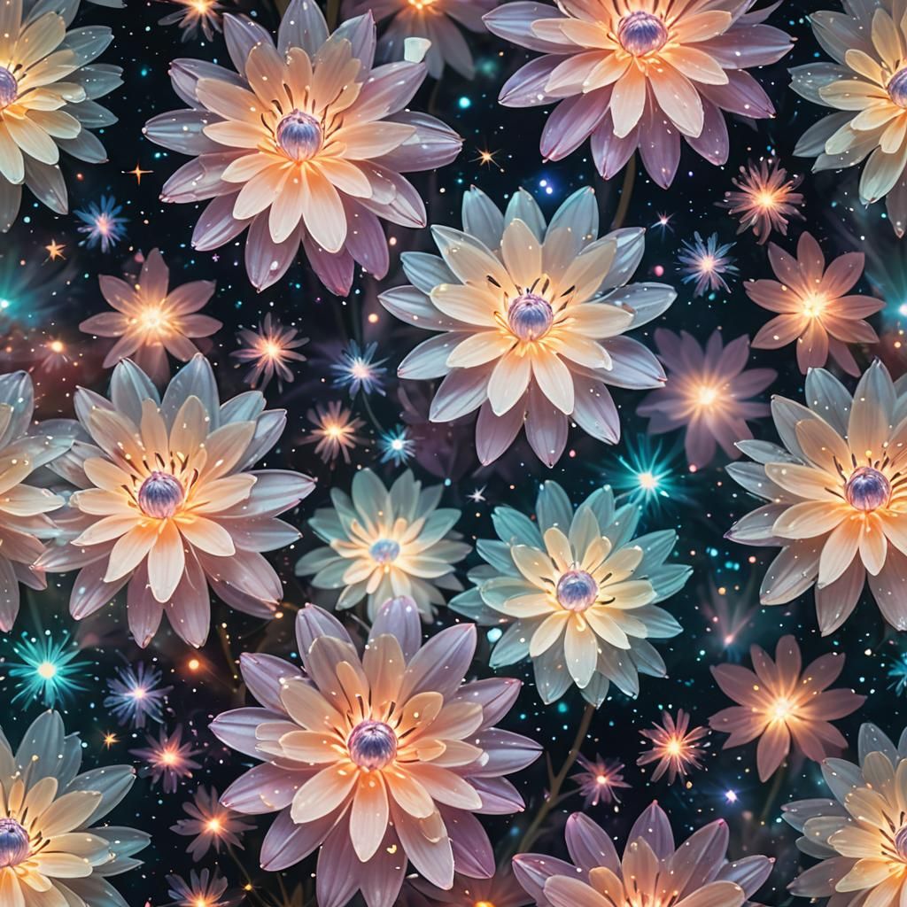 Celestial Garden with Glowing, Magical Flowers