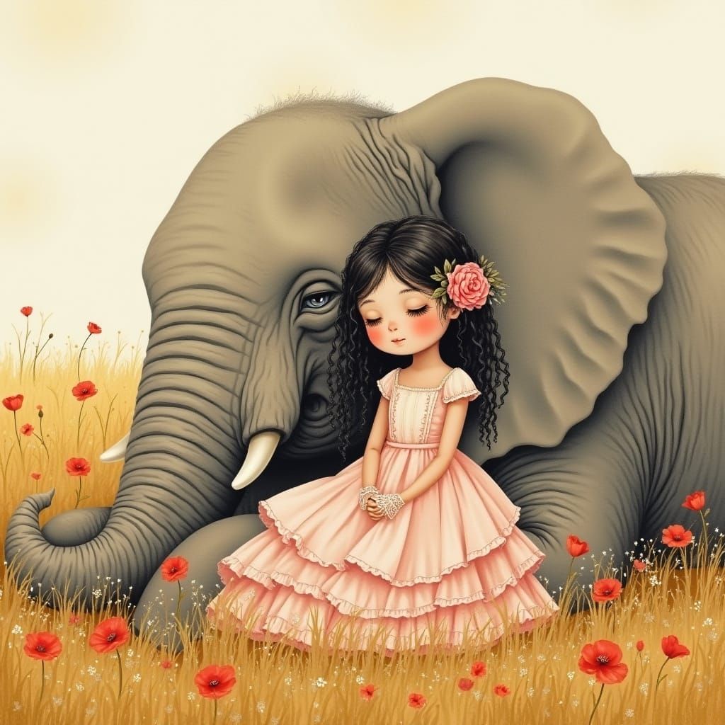 Alcohol ink painting of a realistic and real life child dres...