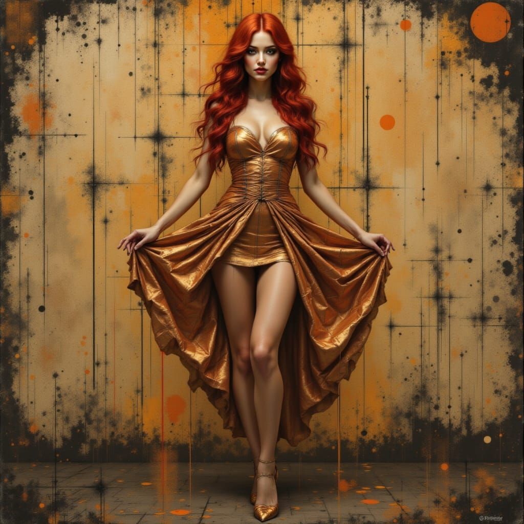 Future Punk Redhead in Alphonse Mucha Style