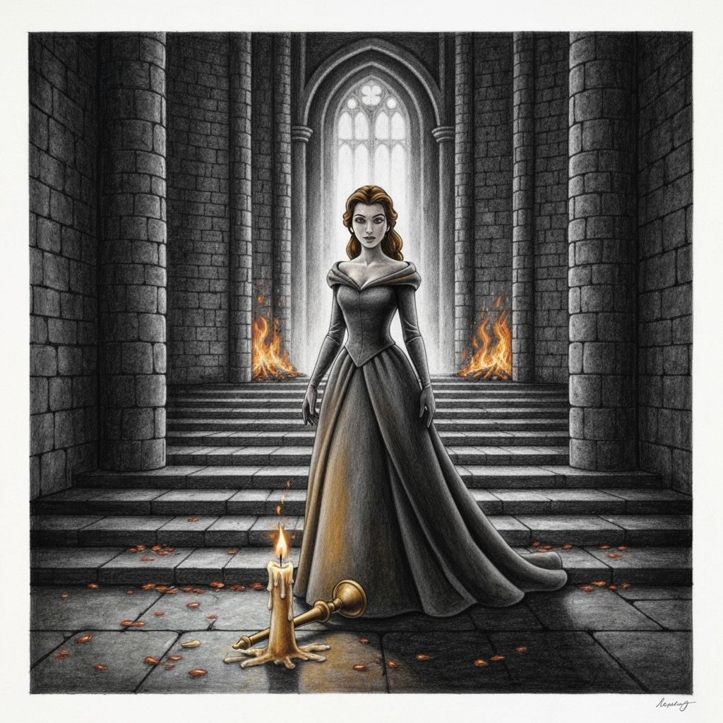 Belle in Dimly Lit Castle: Charcoal Drawing