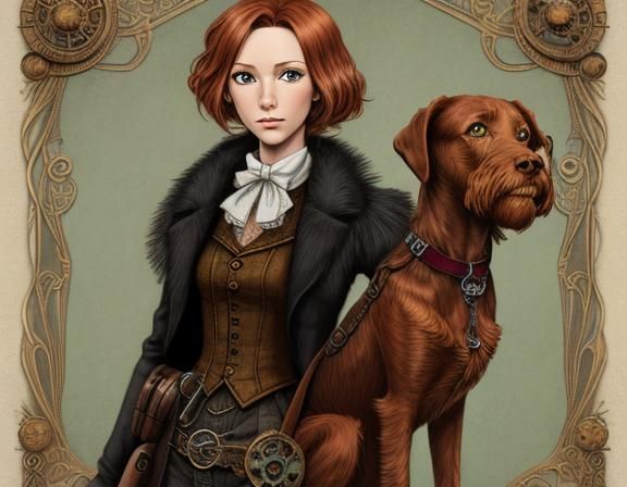 Steampunk Wirehaired Vizsla in Fantasy Art Style