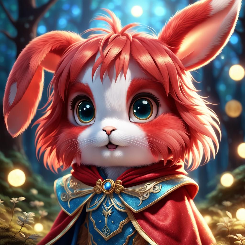Heroic Red Bunny in Whimsical Anime Style