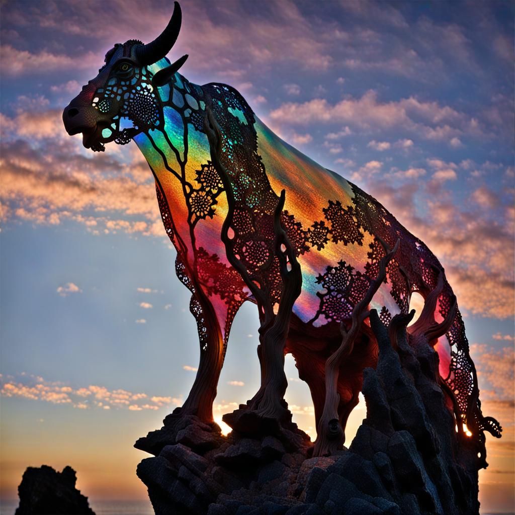 Glowing Wood Sculptures of Aurochs and Mastodon