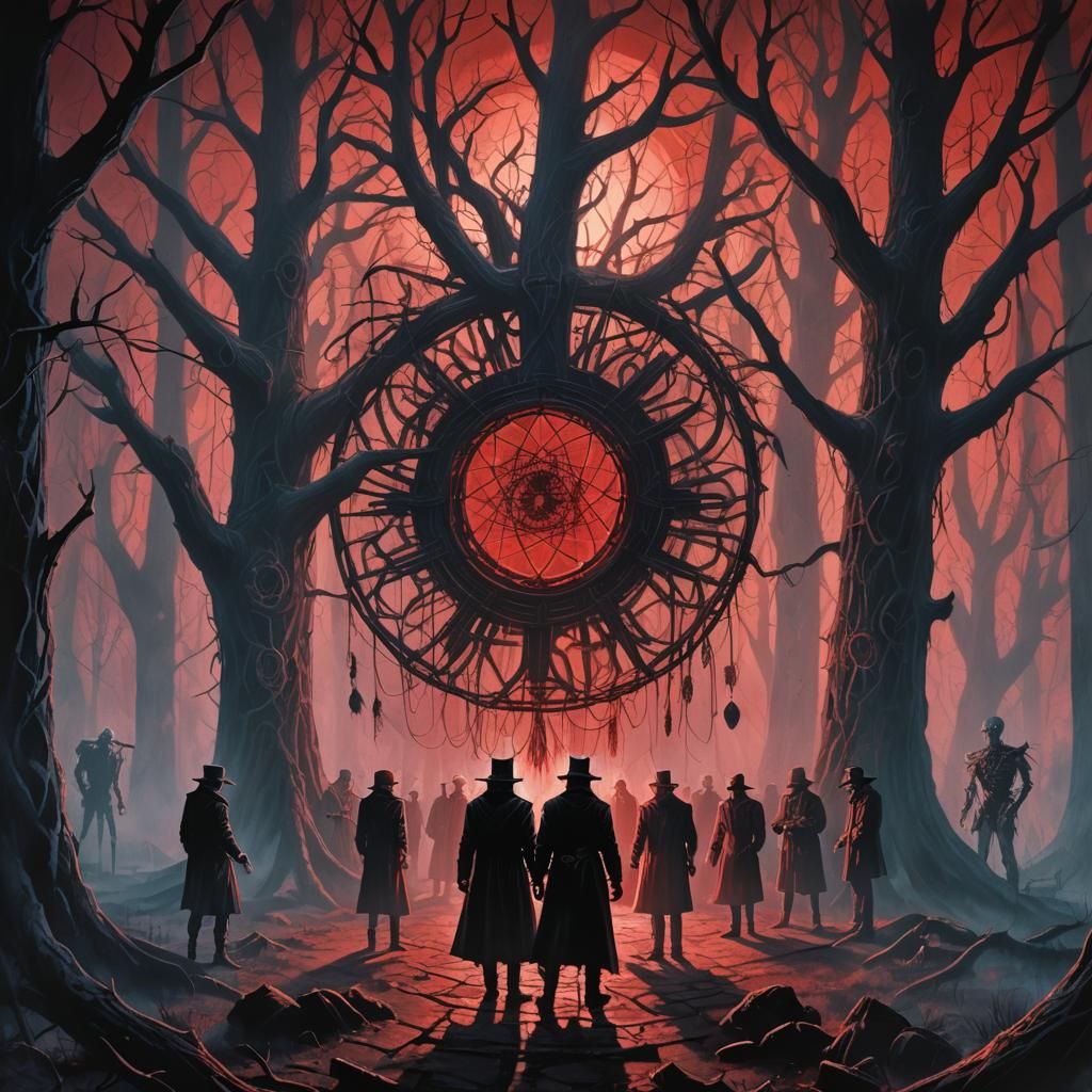Horror Icons Gather Around a Portal in Dark Fantasy Art