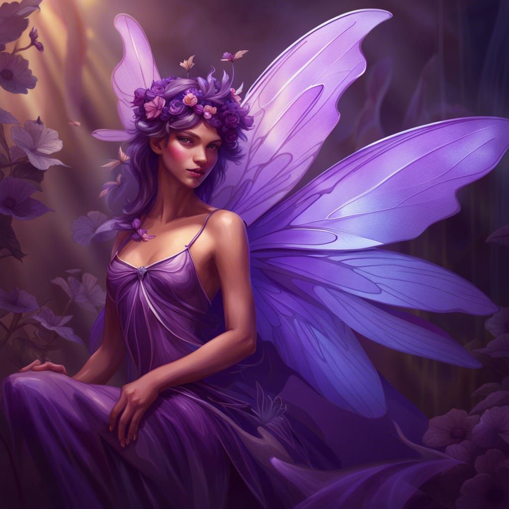 Fantastical Purple Flower Fairy Portrait in 8K