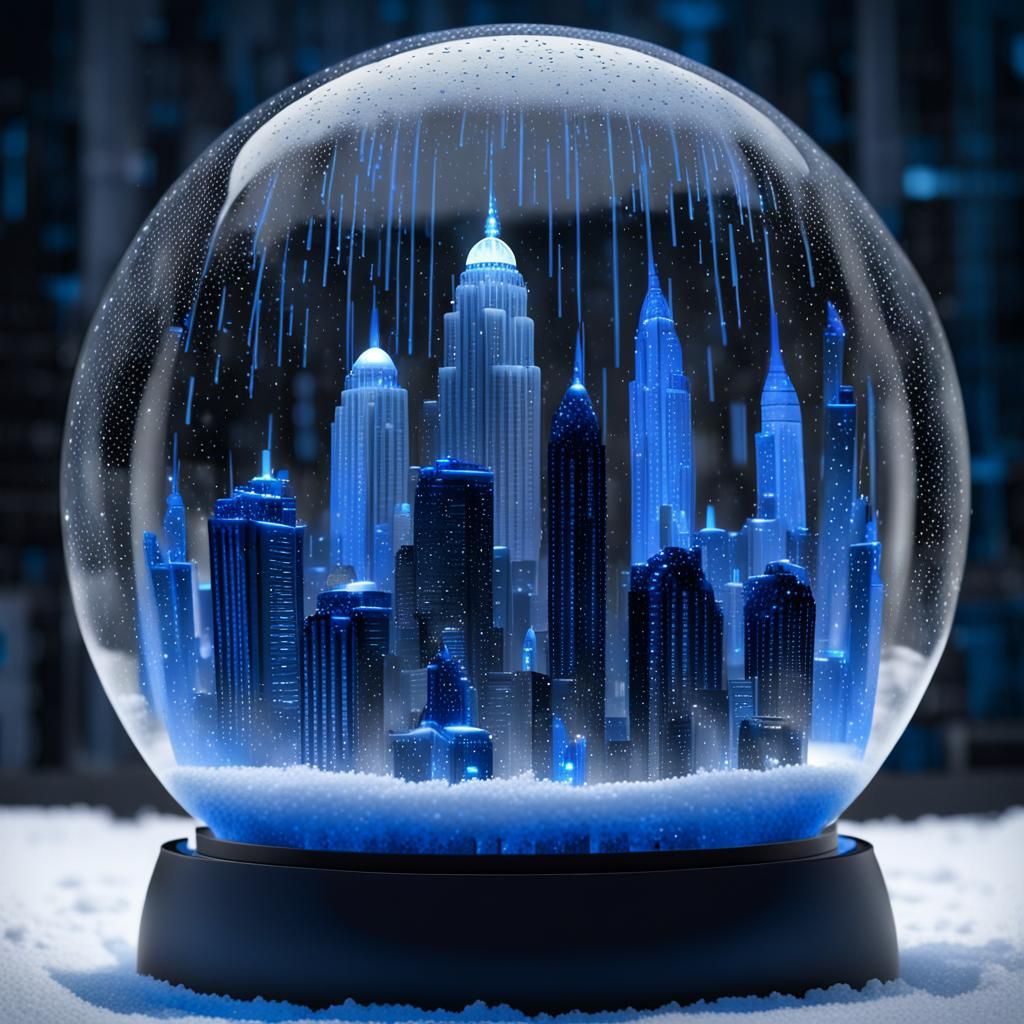 Matrix Metropolis in Snow Globe: Cyberpunk Art