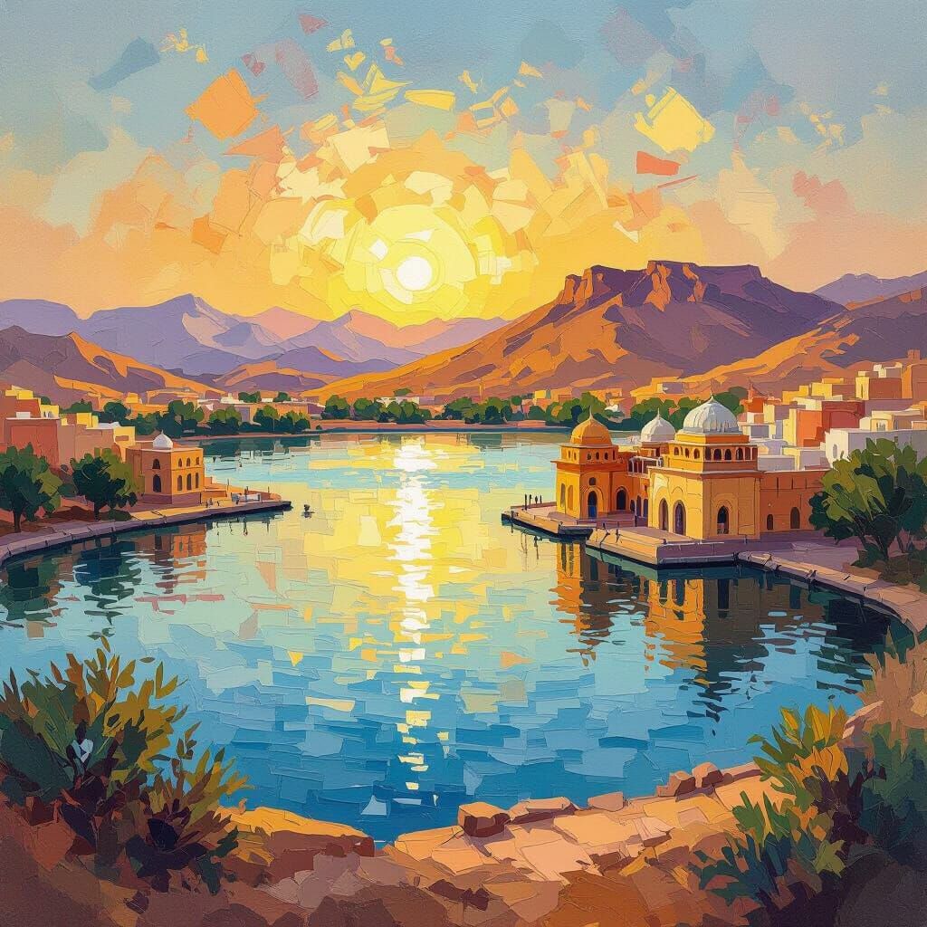 Vibrant Impressionist Masterpiece of Gadisar Lake