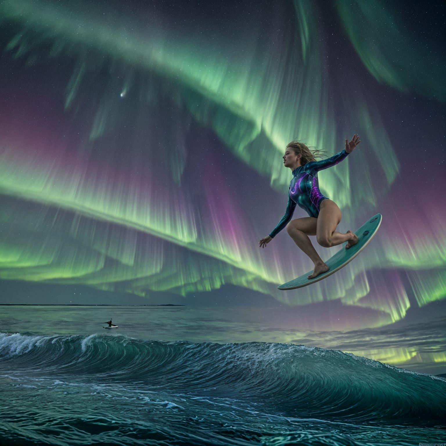 Cosmic Surfer Rides the Aurora Borealis Wave