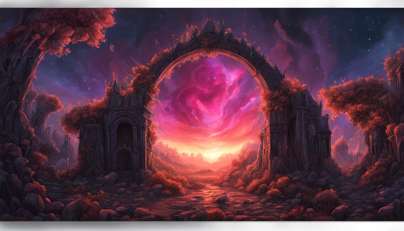 Alien Jungle Gate Illuminated by Bioluminescent Flora