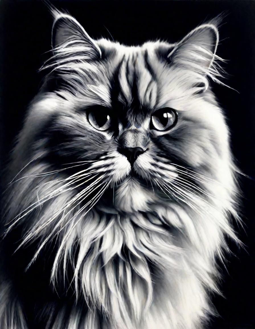 Ultrarealistic Charcoal Drawing of Persian Cat