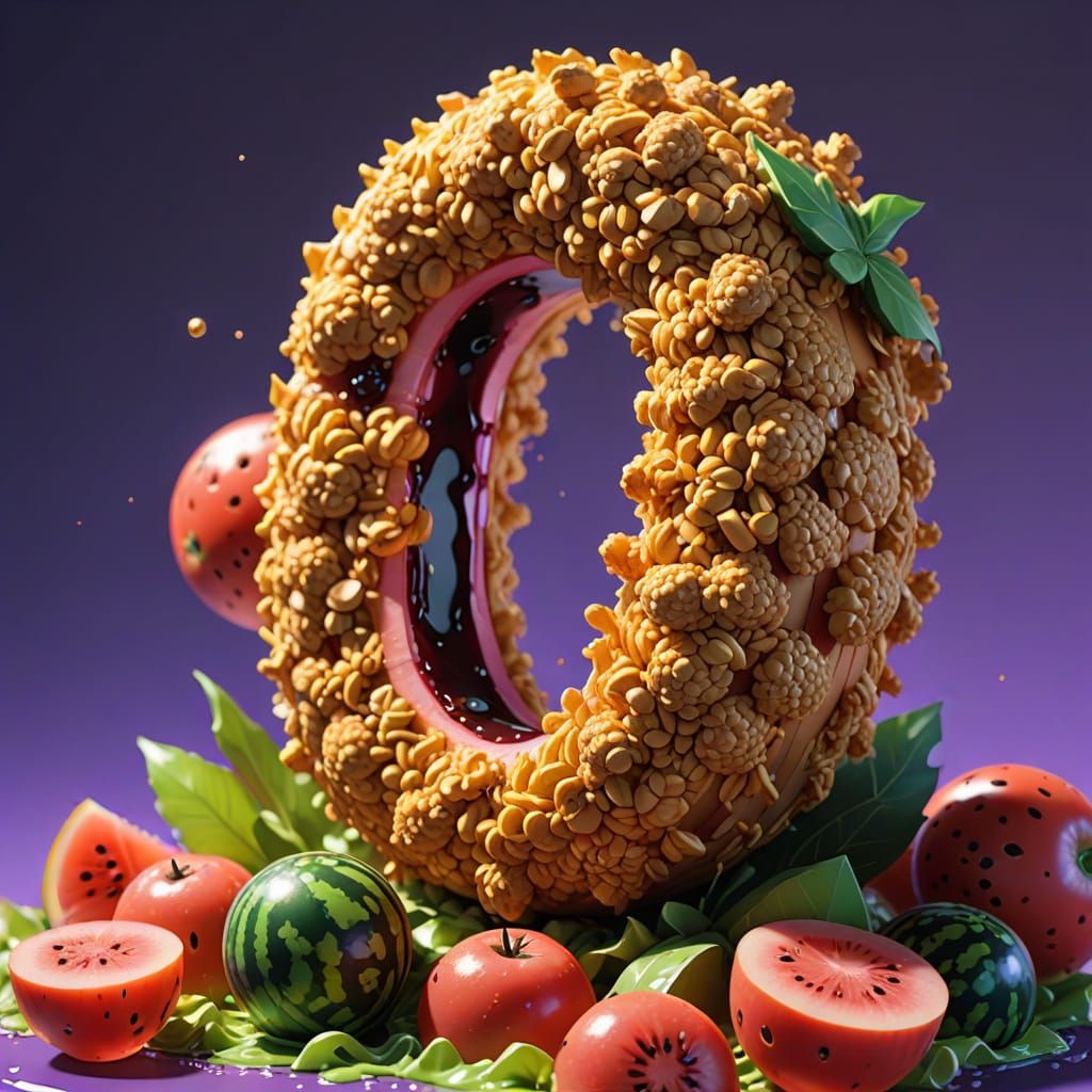 Vibrant Food Sculpture: The Number Eight Made from Fried Chi...