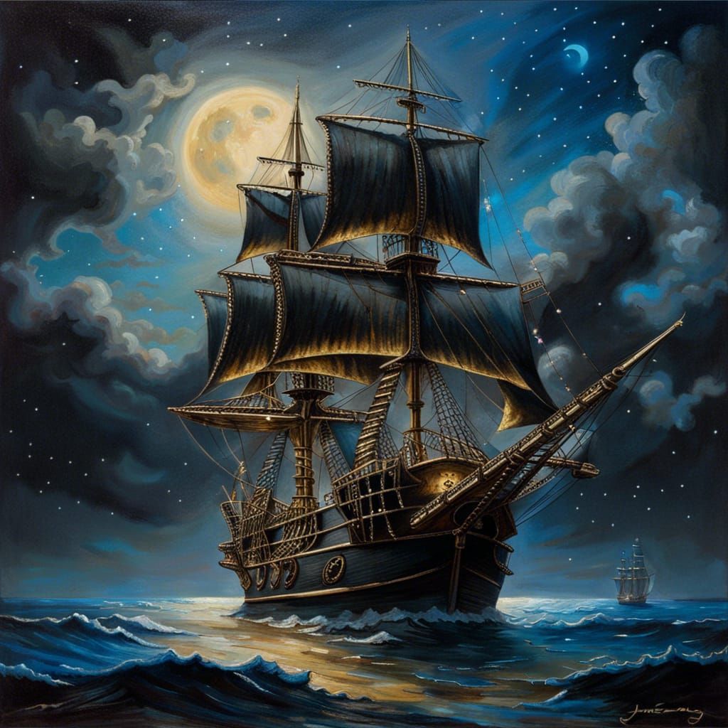 Victorian Pirate Ship Under a Starry Sky