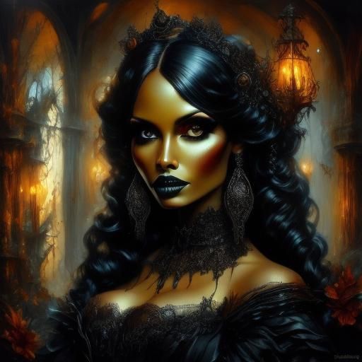 Gothic Vampire in Victorian Gown, Dark Fantasy Art