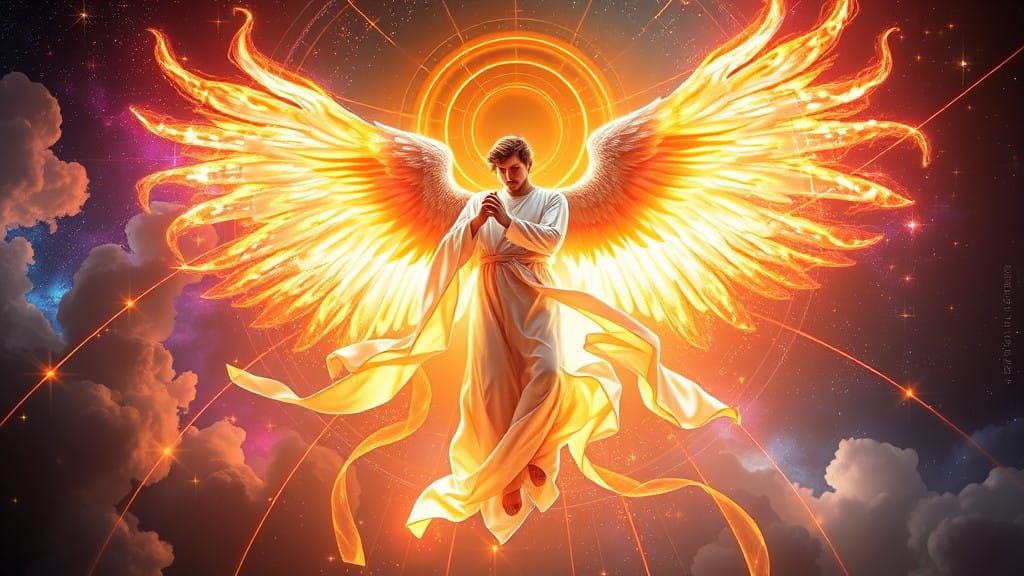 Digital Painting of Archangel Gabriel in Radiant, Electric W...