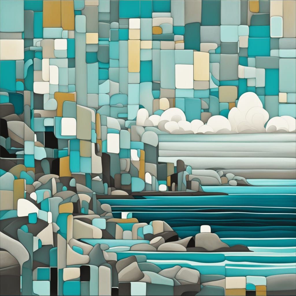 Mondrianesque Abstraction: Ocean Cliff Fusion