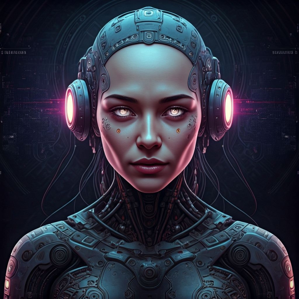 Serene Cyborg Woman in Futuristic Exosuit