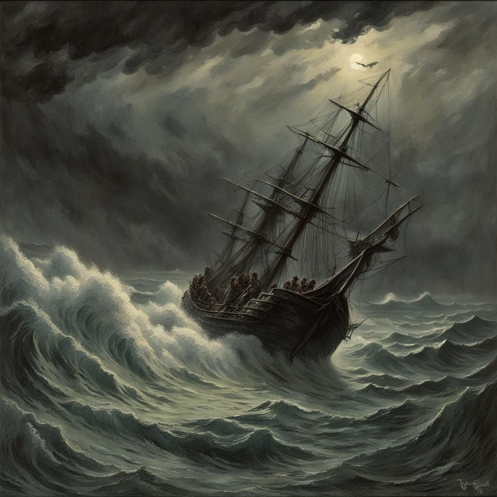 Sinister Stormy Sea Horror Art