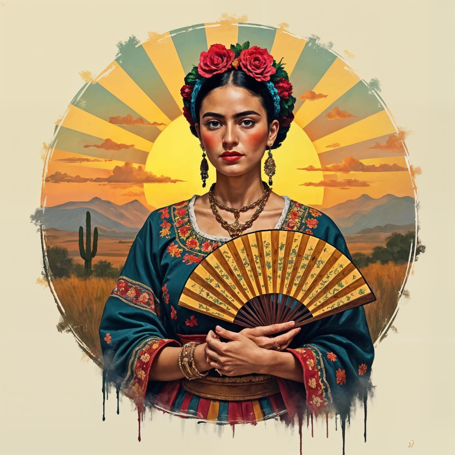 Mexican Woman Portrait in Expressionist Oil Paint Style