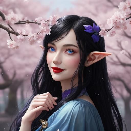 Cute Elf Girl in Rain, Detailed Digital Painting