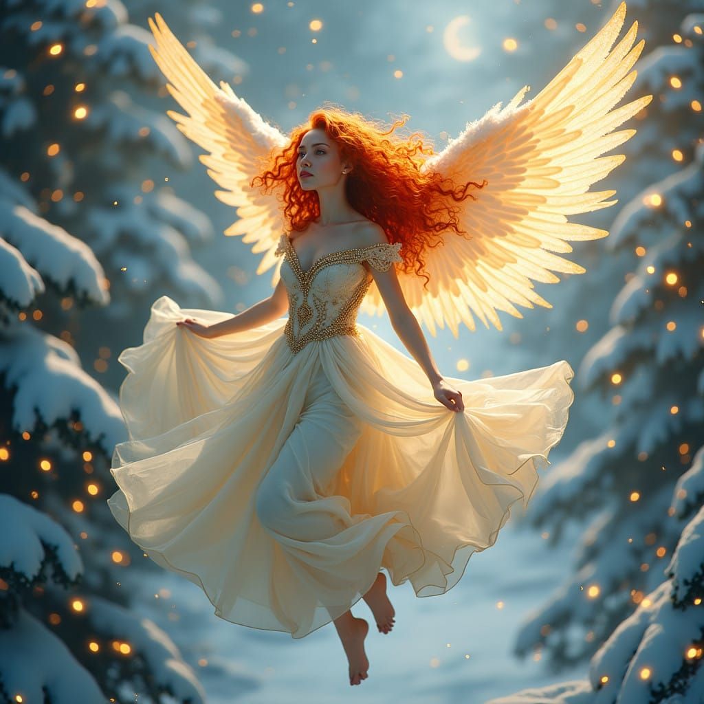 Angel in a Snow-Kissed Christmas Landscape