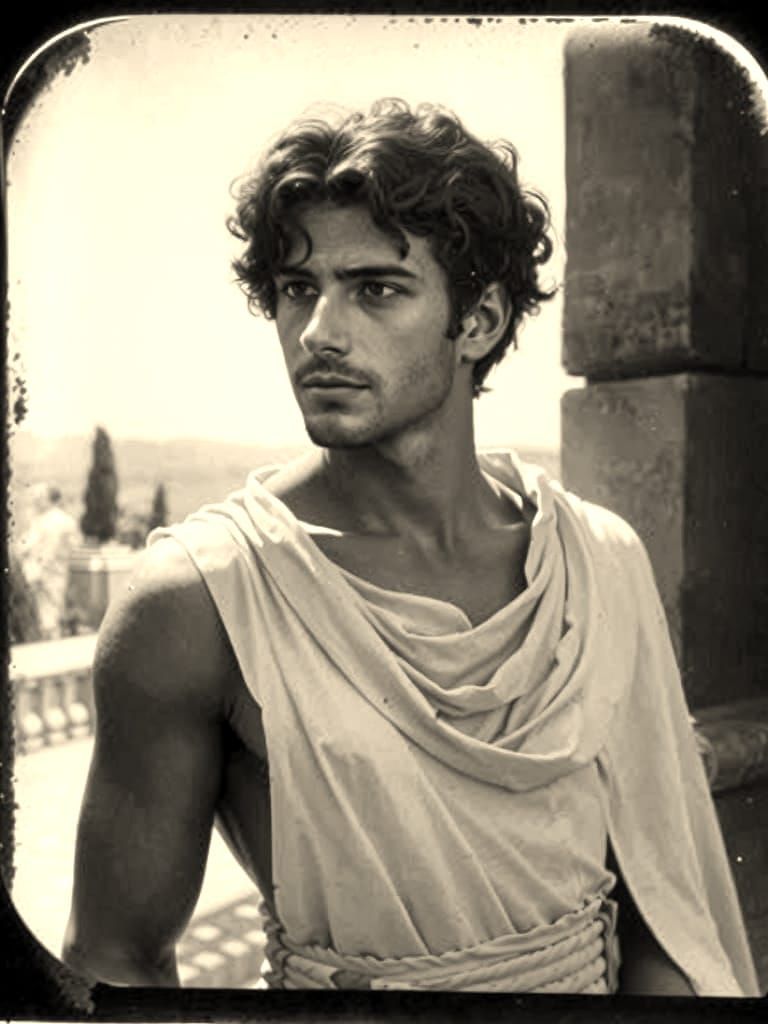 Surreal Monochrome Portrait of a Young Sicilian Man in a Cla...
