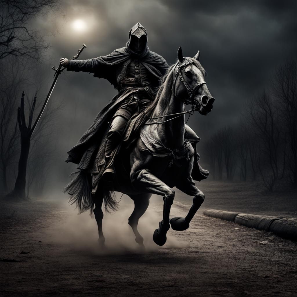 Hyperrealistic Headless Horseman in Sharp Focus