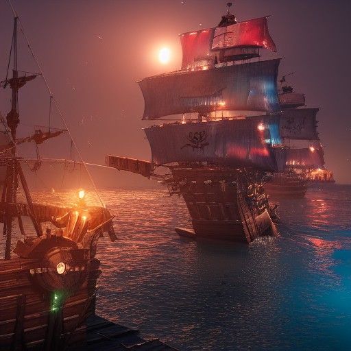 Pirate Ships in Harbor at Night: 8K Concept Art