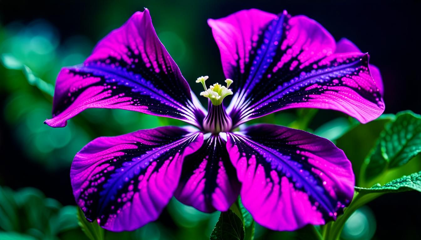 Exotic Nuclearpunk Petunia Flower in Dark Jungle