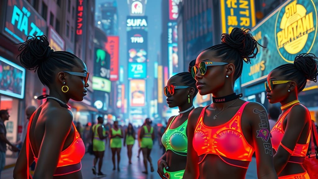 Futuristic African Village: Cyberpunk Street Scene