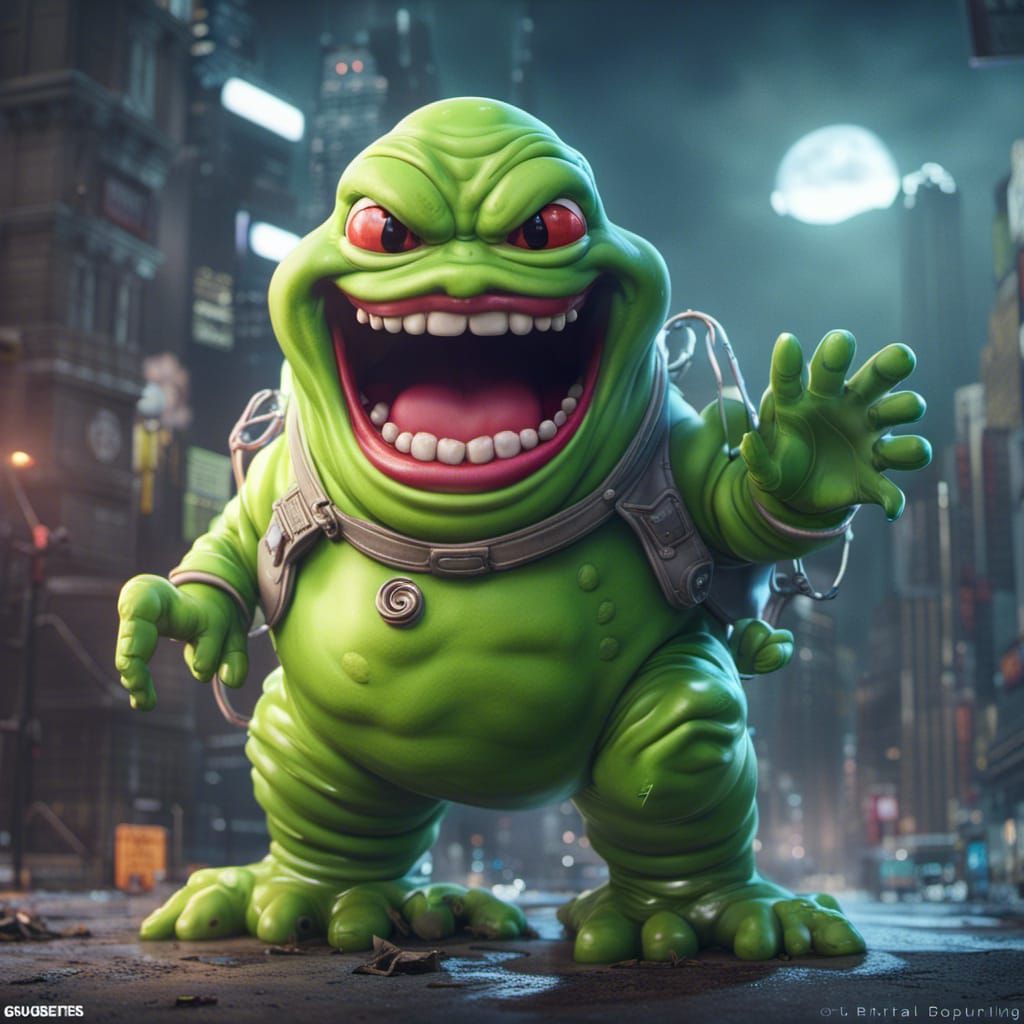 Cute Chiba Slimer Ghost: Detailed Matte Painting