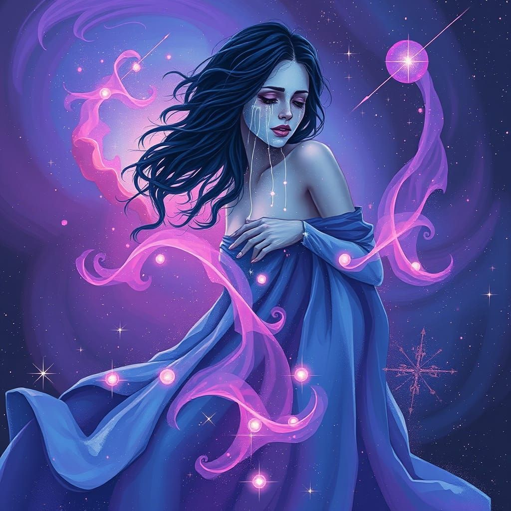 Celestial Woman Crying Tears of Falling Stars