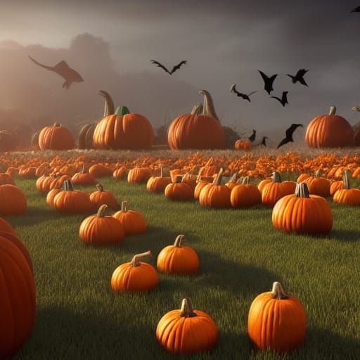Pumpkin Field with Crows: Fantastical Matte Painting