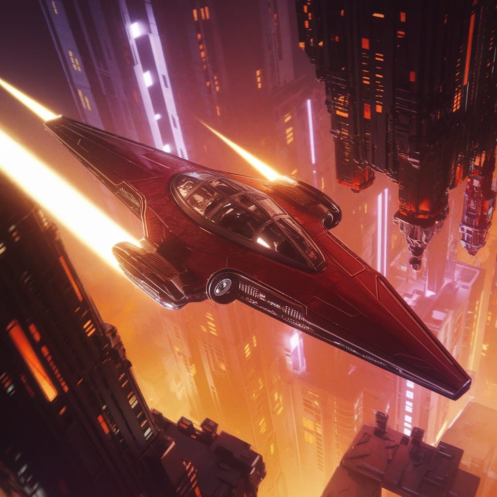 Jedi Transport Ship Soars Through Futuristic Cityscape