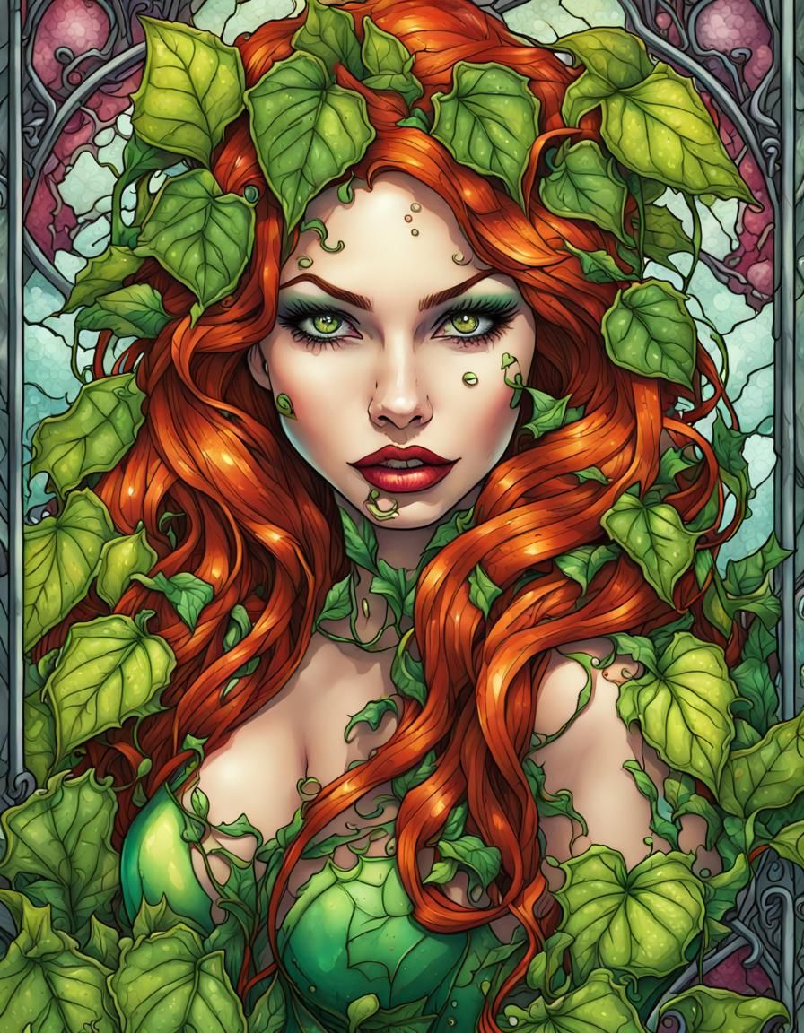 Poison Ivy Tarot Card in Comic Book Style
