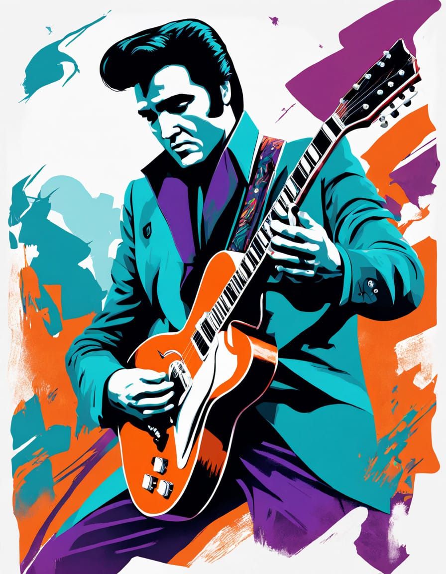 Turquoise Elvis Shreds Guitar in Epic Expressionist Masterpi...