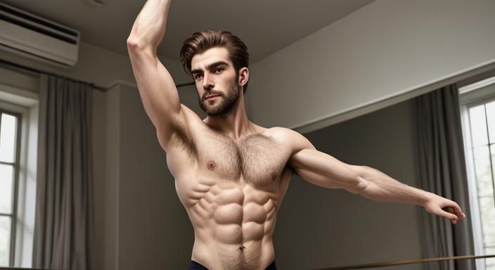 Athletic Male Ballet Dancer with Hairy Chest