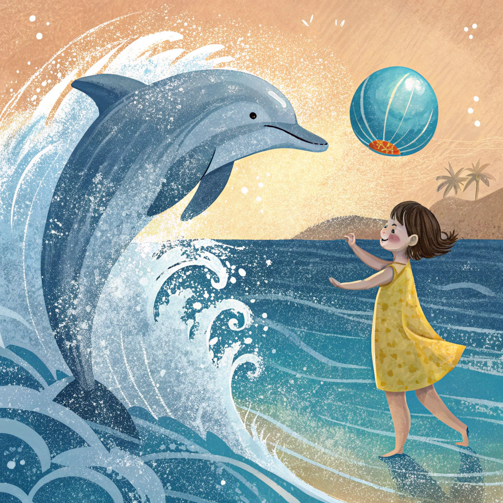 Dolphin Passes Glowing Ball in Abstract Painting