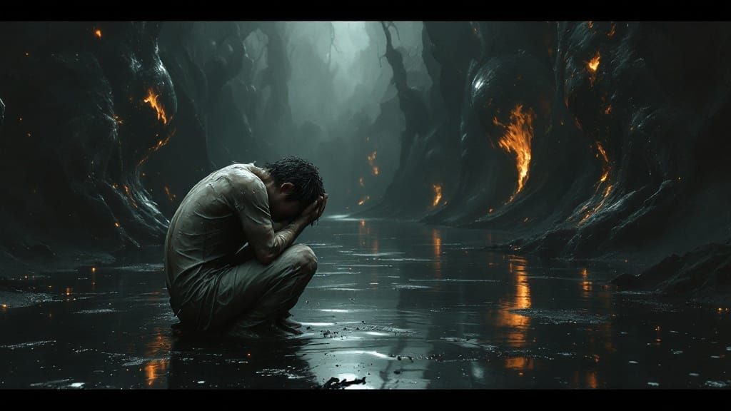 Tormented Soul in a Surrealist Abyss