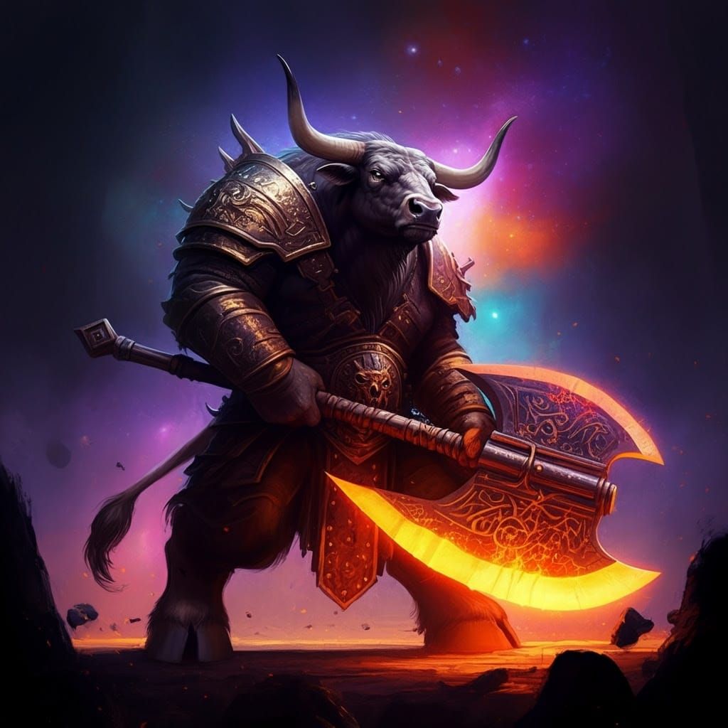 Minotaur Unleashes Blazing Cosmic Axe
