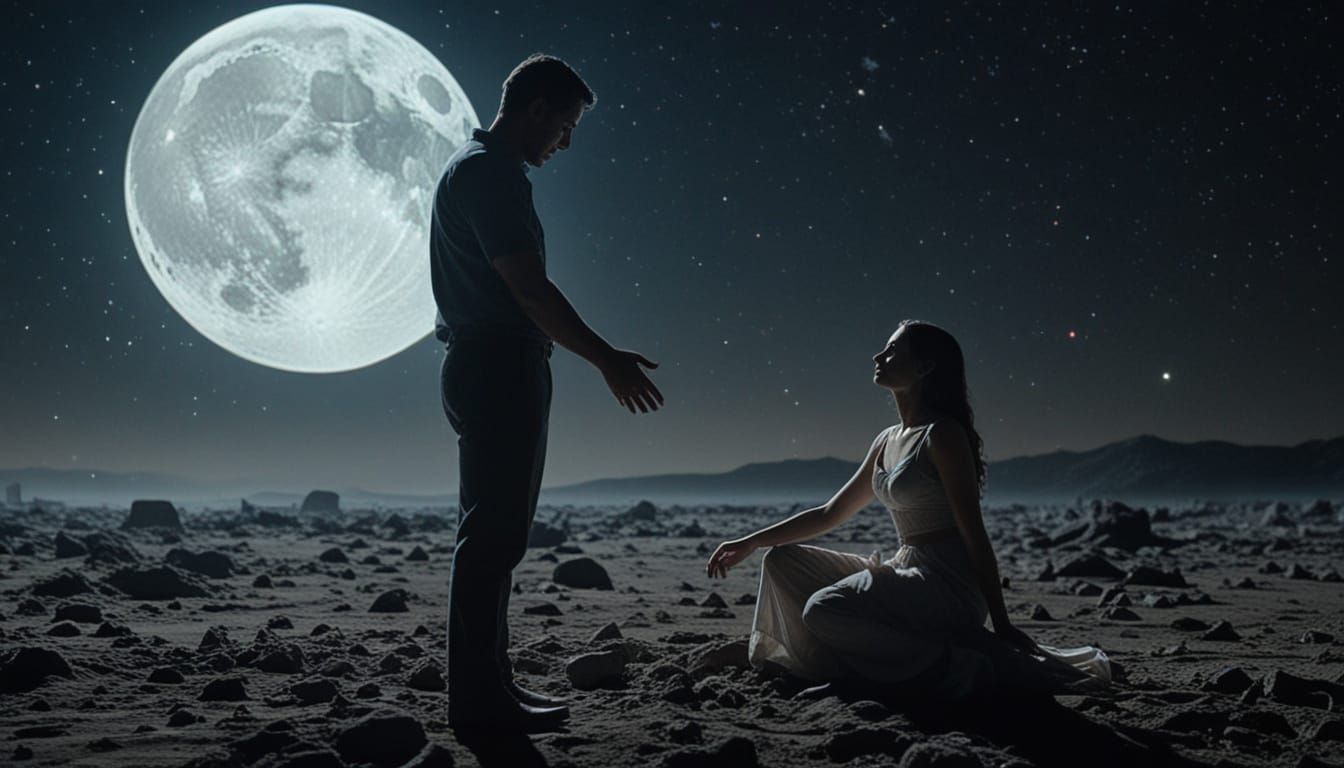 Romantic Alien Embrace Under a Starry Sky