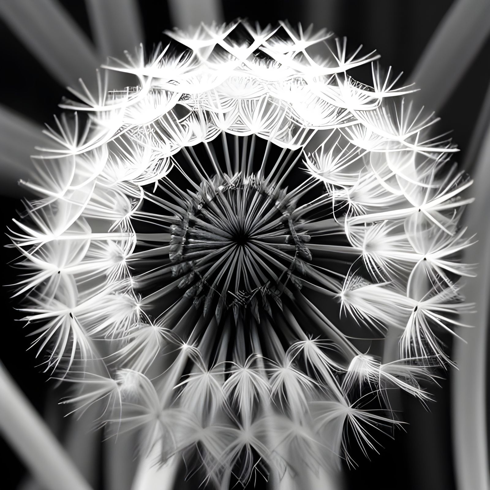 Monochrome Macro Photograph of Dandelion Seed Head