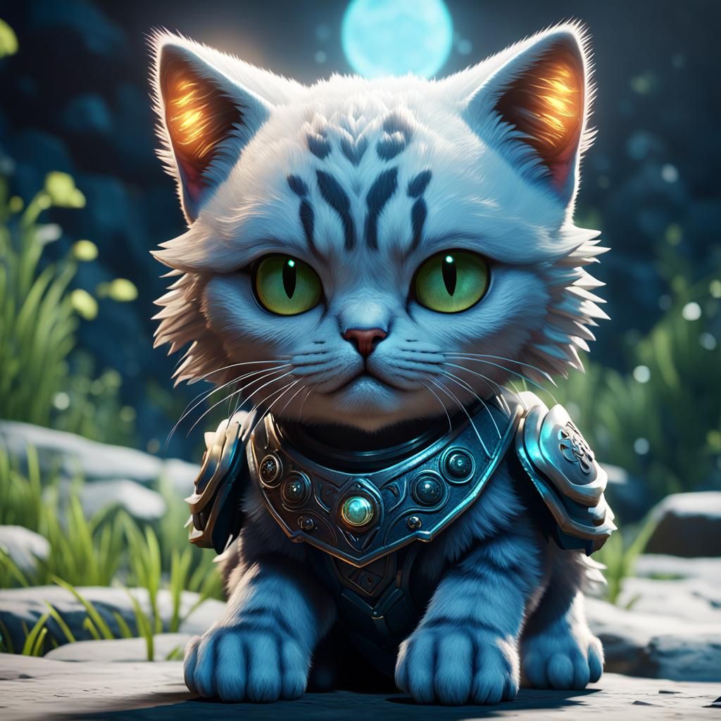 Angelic Cat in 3D Game Cinematic Style