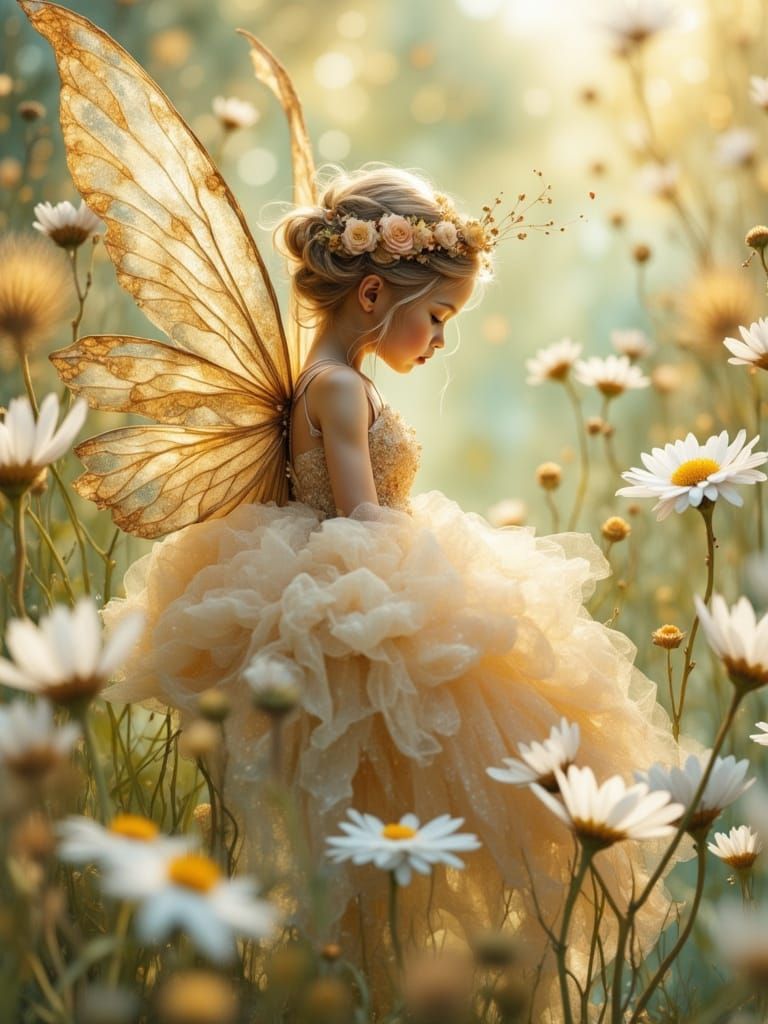 Recursive Fairy on Daisy in Photorealistic Style