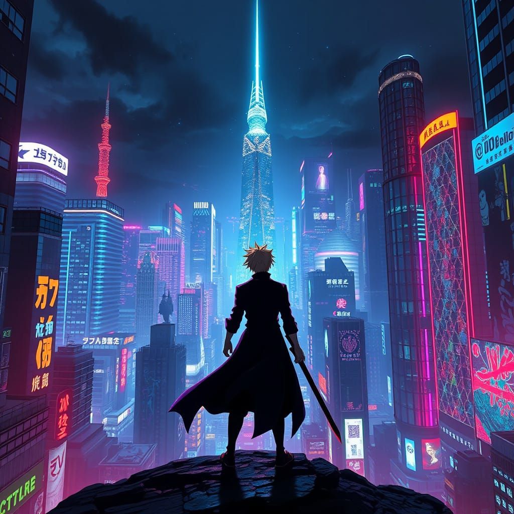 Cyberpunk Shinigami Emerges amidst Neo-Karakura's Neon Lands...
